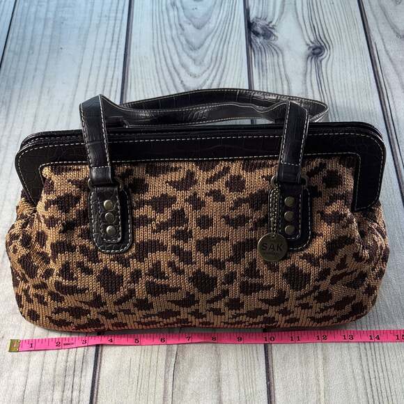 The Sak Animal Print Knit Vintage Style Purse Handbag Shoulder Bag Double Handle - Picture 3 of 11